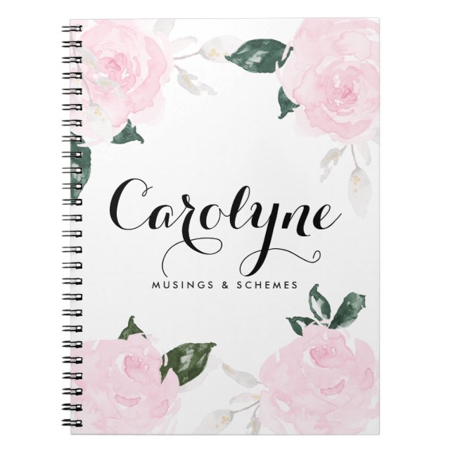 Carnet Aquarelle rose douce Rose Script personnalisé (Devant)