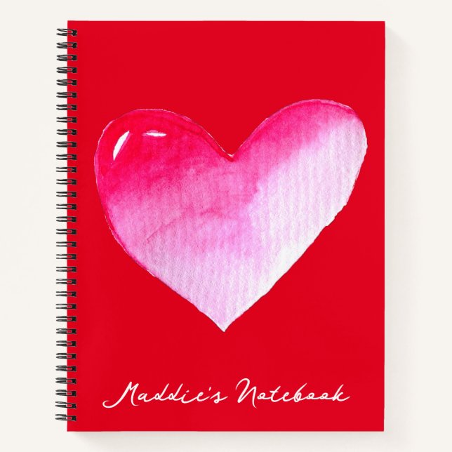 Carnet Aquarelle rose et rouge coeur pop art valentine (Devant)