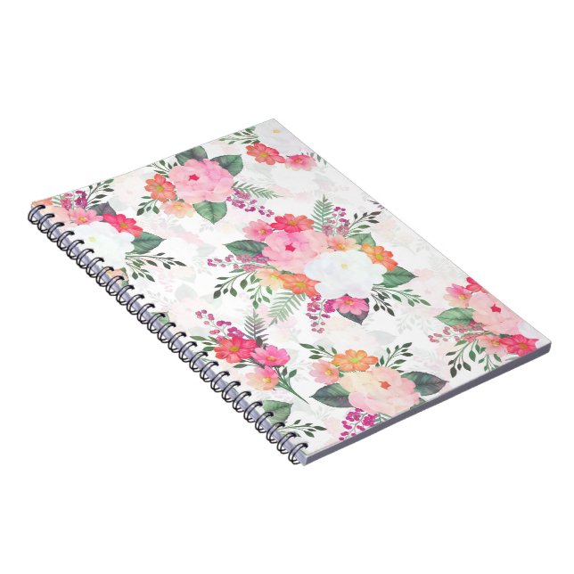Carnet Aquarelle rose Fleurs Design blanc (Côté Droit)