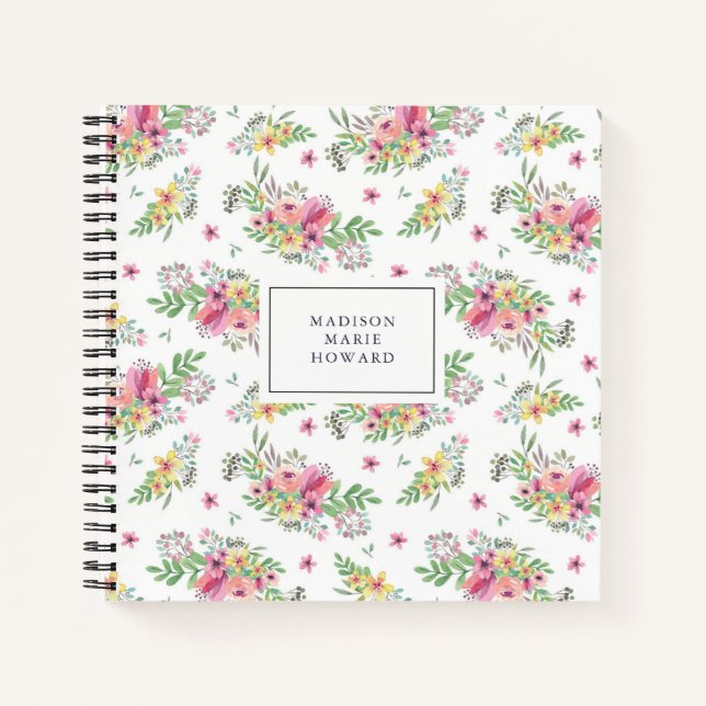Carnet Aquarelle rose Floral (Devant)