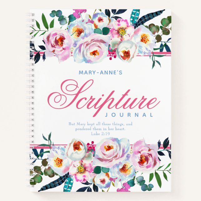 Carnet Aquarelle rose Floral Nommé Bloc-notes (Devant)