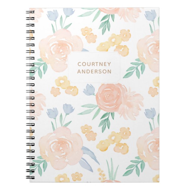 Carnet Aquarelle rose Floral Personnalisé (Devant)