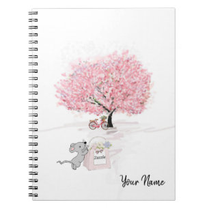 Carnet Aquarelle rose mignon Nom de la souris