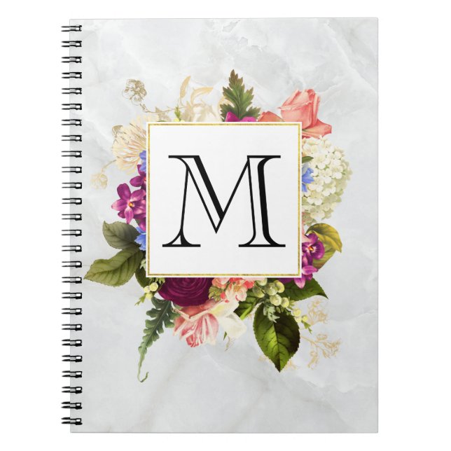 Carnet Aquarelle rose moderne Bouquet floral Monogramme (Devant)