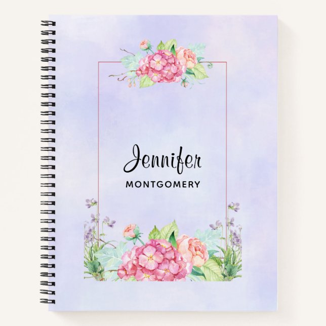 Carnet Aquarelle rose moderne Cadre Floral (Devant)
