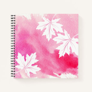 Carnet Aquarelle rose moderne et feuilles d'érable blanc