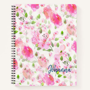 Carnet Aquarelle rose Motif de jardin Floral