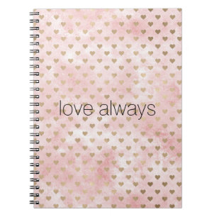 Carnet Aquarelle rose pâle Coeurs or