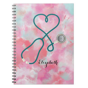 Carnet Aquarelle rose pâle Infirmière stéthoscope Méd