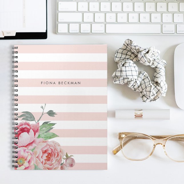 Carnet Aquarelle rose Peony et Bande Bleue (Créateur téléchargé)