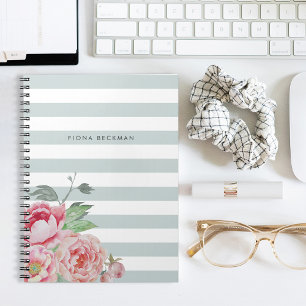 Carnet Aquarelle rose Peony & Mint Stripe