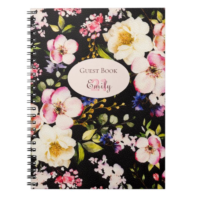 Carnet Aquarelle Roses rose et jaune sur Noir, Anniversai (Devant)