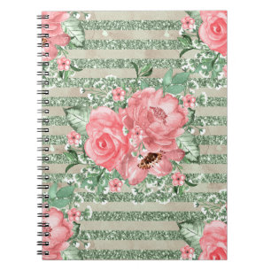 Carnet Aquarelle Roses roses sur les rayures de Parties s