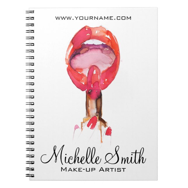 Carnet Aquarelle rouge lèvres et marque de maquillage rou (Devant)