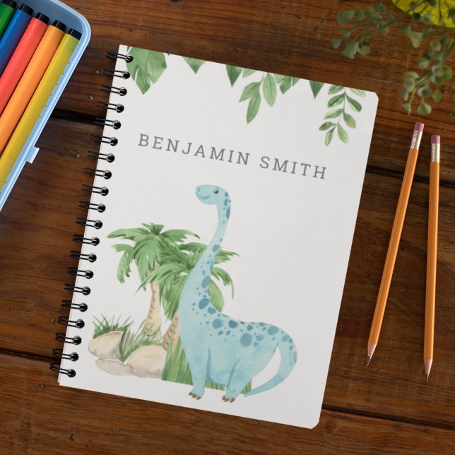 Carnet Aquarelle rustique dinosaure mignon nom personnali (Créateur téléchargé)