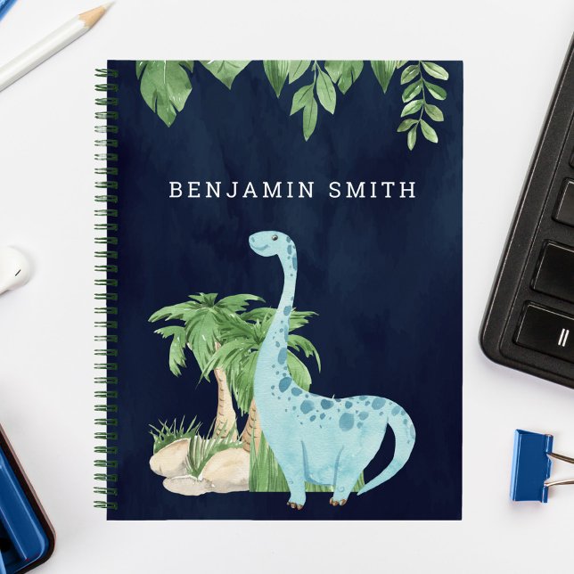Carnet Aquarelle rustique mignon Dinosaure bleu marine (Créateur téléchargé)