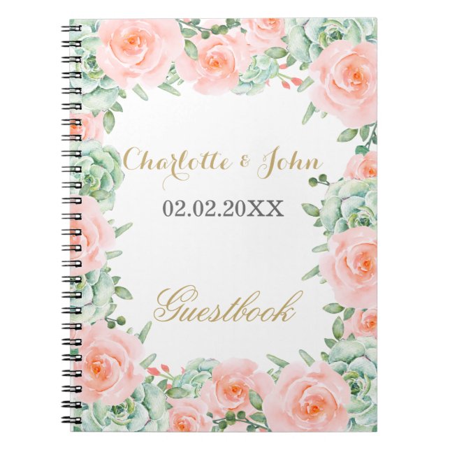 Carnet Aquarelle Succulent Blush Floral Élégant Mariage (Devant)