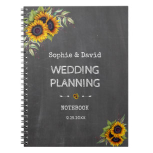 Carnet Aquarelle Sunflowers Chalkboard Wedding planner