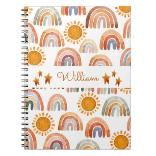 Carnet Aquarelle Terre moderne Boho Nom arc-en-ciel