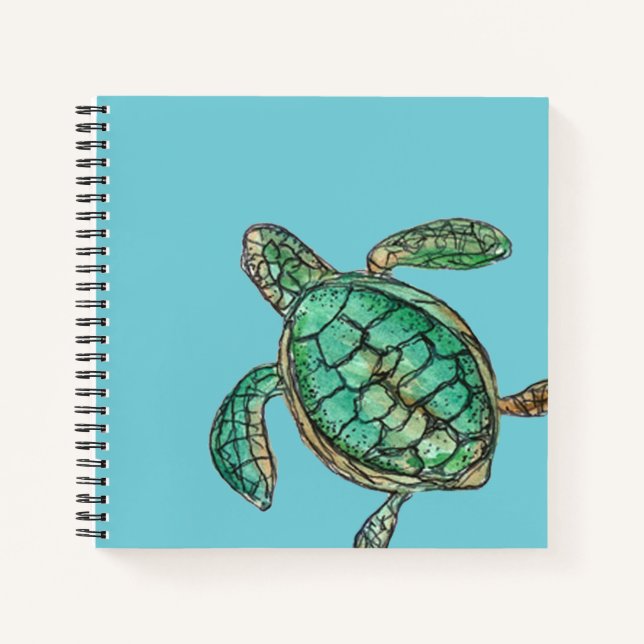 Carnet Aquarelle Tortue bleu océan (Devant)