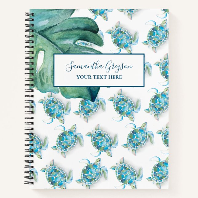 Carnet Aquarelle Tortue de mer Personnalisée (Devant)
