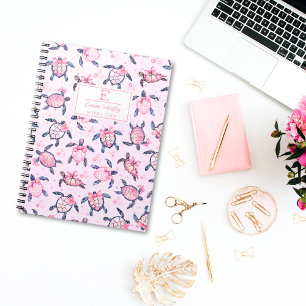 Carnet Aquarelle Tortue de mer Personnalisée Cute Bow Gir