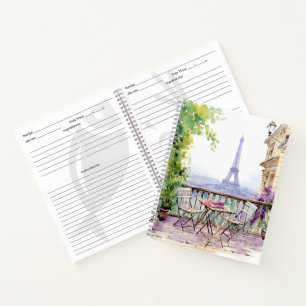 Carnet Aquarelle Tour Eiffel Paris Café français