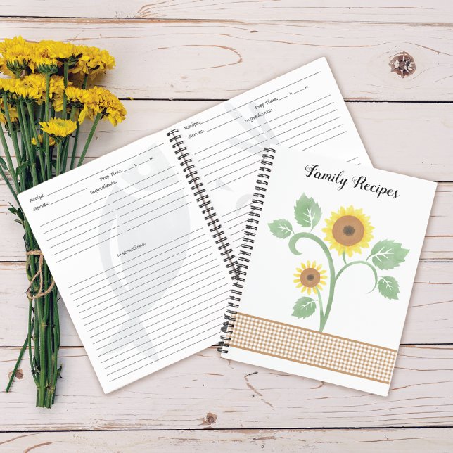 Carnet Aquarelle tournesol En vichy famille Recette (Créateur téléchargé)