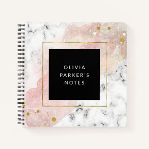 Carnet Aquarelle transparente   Marbre blanc et Faux Gold