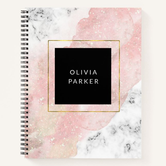 Carnet Aquarelle transparente | Marbre blanc et Faux Gold (Devant)