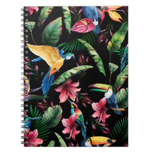 Carnet Aquarelle transparente motif, oiseaux tropicaux, t