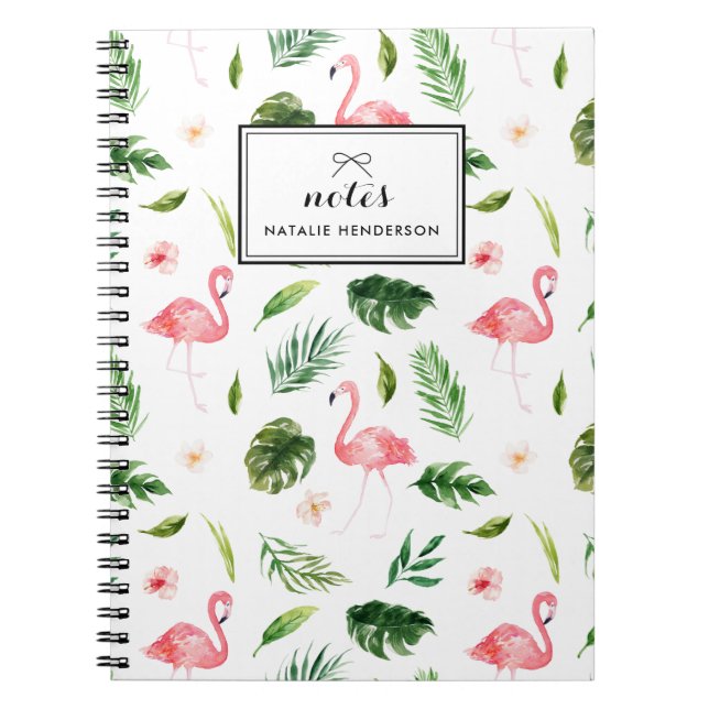Carnet Aquarelle Tropical Feuilles et Flamant rose Person (Devant)
