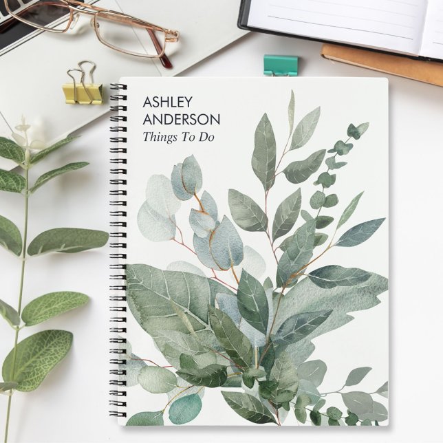 Carnet Aquarelle Tropical Vert Sage Feuilles À Faire List (In situ)