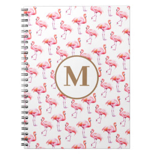 Carnet Aquarelle tropicale Flamant rose rose Or initial