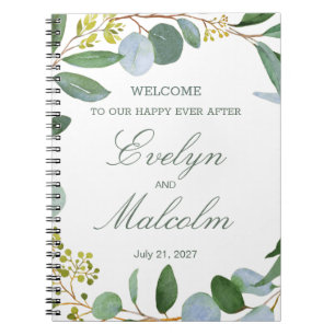 Carnet Aquarelle verdure couronne, eucalyptus Mariage