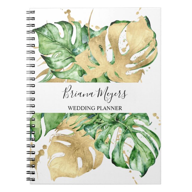 Carnet Aquarelle Verdure Palm Feuille Gold Business (Devant)