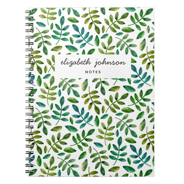 Carnet Aquarelle vert mignonne motif botanique fleuri (Devant)