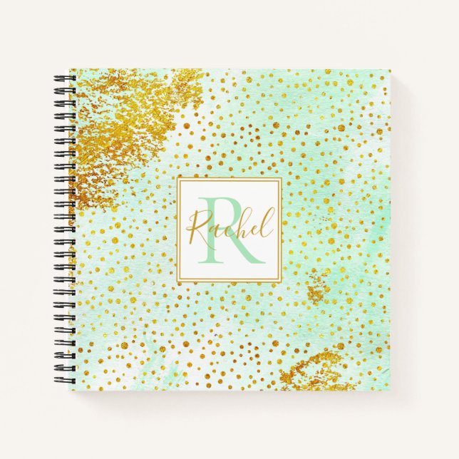 Carnet Aquarelle verte à la menthe, monogramme de confett (Devant)