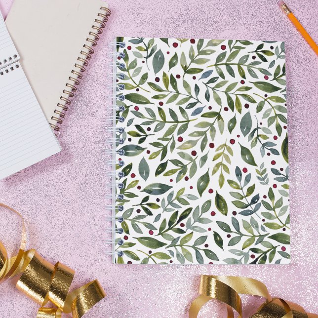Carnet Aquarelle verte branches saisonnières et baies (Créateur téléchargé)