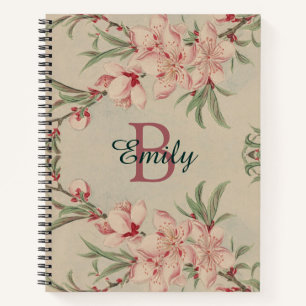 Carnet Aquarelle vintage rose florale personnalisée