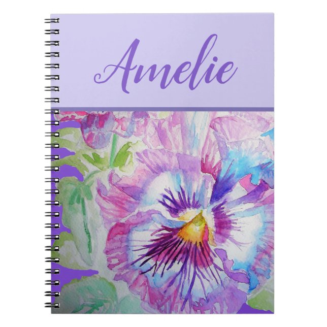 Carnet Aquarelle violette de Pansy Jolie fleur florale (Devant)