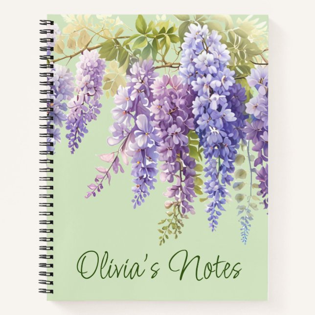 Carnet Aquarelle violette glycine florale lilas botanique (Devant)