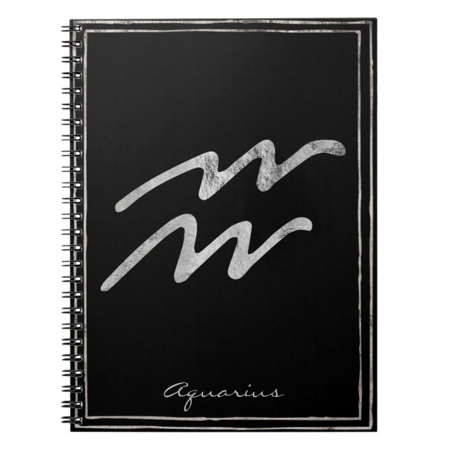 Carnet Aquarius martelé argent stylisé symbole astrologie (Devant)