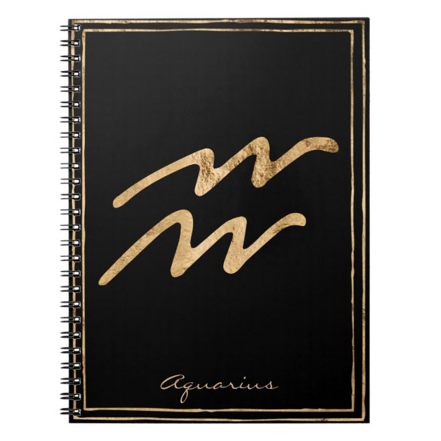 Carnet Aquarius martelé or stylisé symbole astrologique (Devant)
