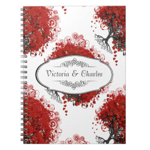 Carnet Arbre à feuilles de coeur rouge