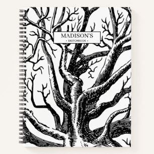Carnet Arbre Abstrait rustique noir et blanc