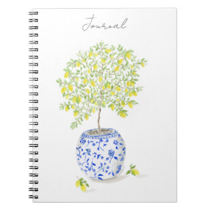 Carnet Arbre citronnier dans un vase de chinoiserie aquar