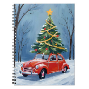 Carnet Arbre de Noël de voiture rouge antique
