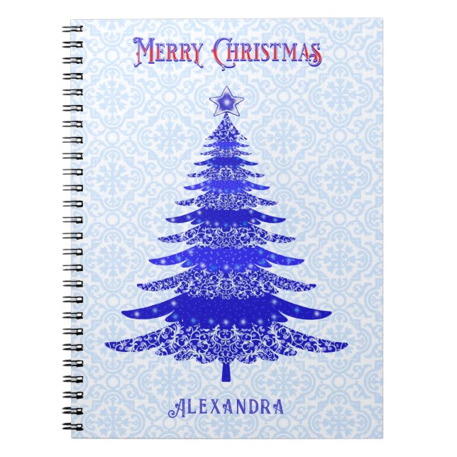Carnet Arbre de Noël moderne bleu Personnalisé (Devant)