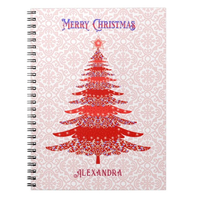 Carnet Arbre de Noël moderne Rouge Flakes de neige person (Devant)